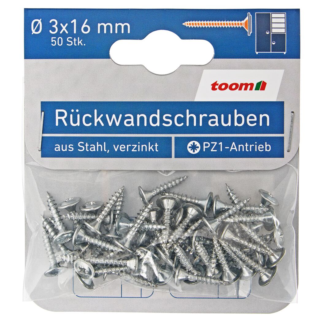 Rückwandschrauben Stahl verzinkt PZ1 Ø 0,3 x 1,6 cm 50 Stück