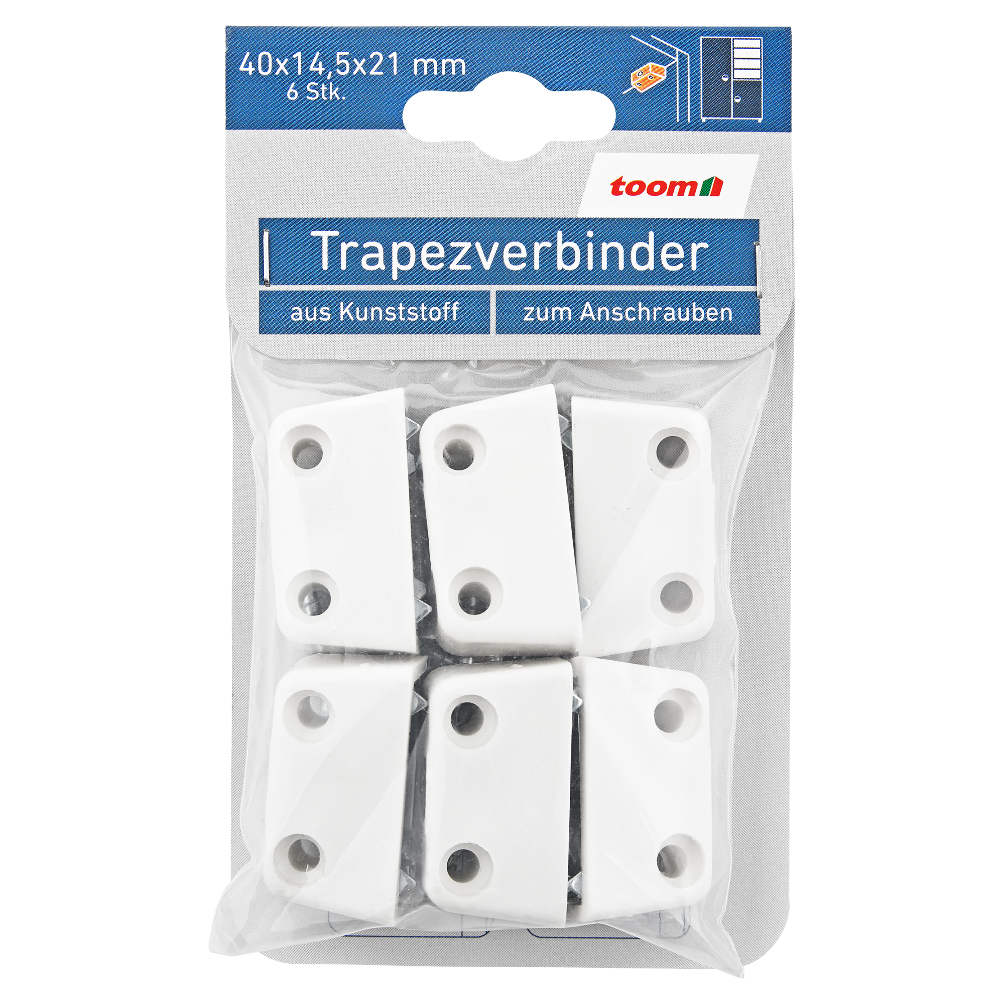 Trapezverbinder Kunststoff weiß 4 x 1,45 x 2,1 cm 6 Stück + product picture