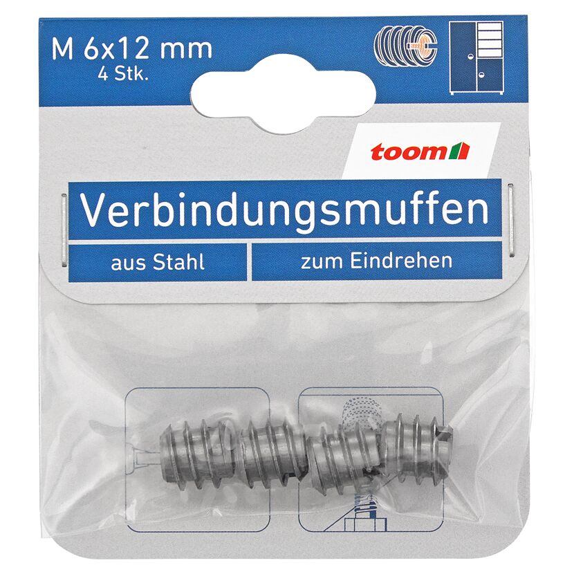 Verbindungsmuffen aus Stahl, 4 Stück, M6x12 mm, toom