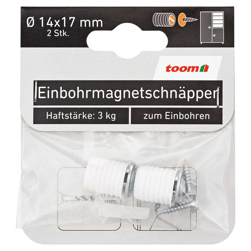 Einbohrmagnetschnäpper Kunststoff Ø 14 x 17 mm 2 Stück
