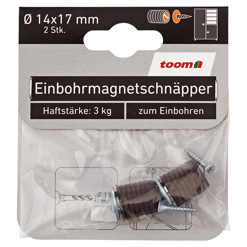 Einbohrmagnetschnäpper Kunststoff Ø 14 x 17 mm 2 Stück