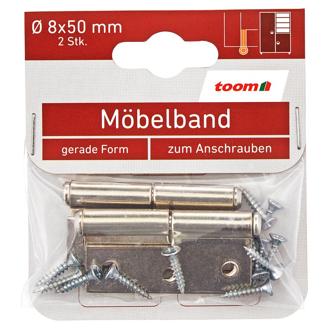 Möbelbänder links Stahl vernickelt Ø 8 x 50 mm 2 Stück