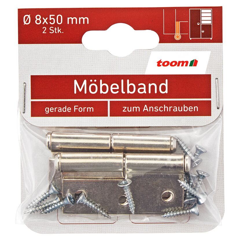 Möbelbänder links Stahl vernickelt Ø 8 x 50 mm 2 Stück