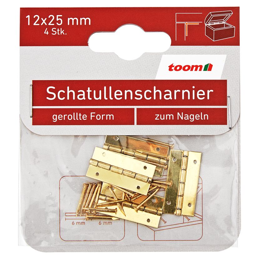 Schatullenscharniere Stahl vermessingt 12 x 25 mm 4 Stück