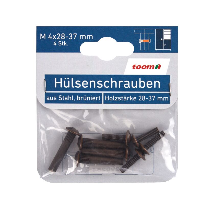 Hülsenschrauben für Holzstärken von 28 - 37 mm M4 4 Stück