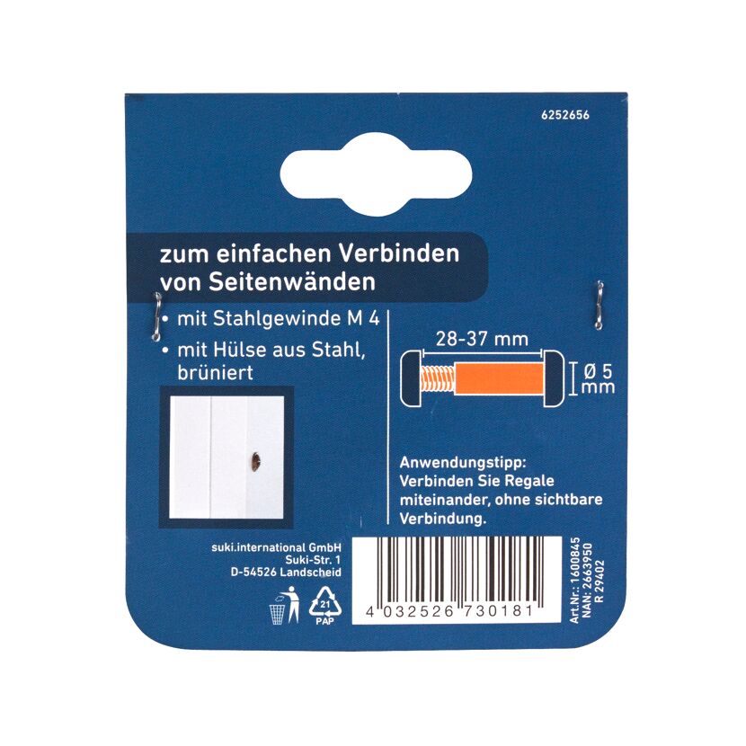 Hülsenschrauben für Holzstärken von 28 - 37 mm M4 4 Stück