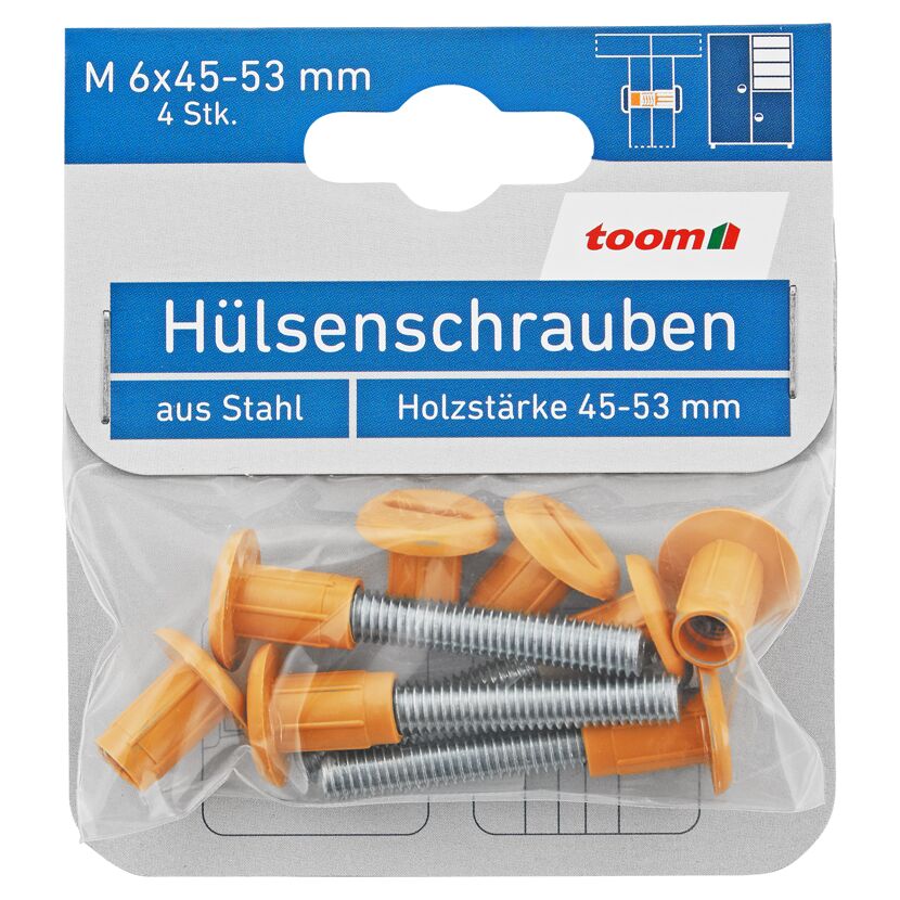 Hülsenschrauben buchefarben M6 x 4,5 - 5,3 cm 4 Stück