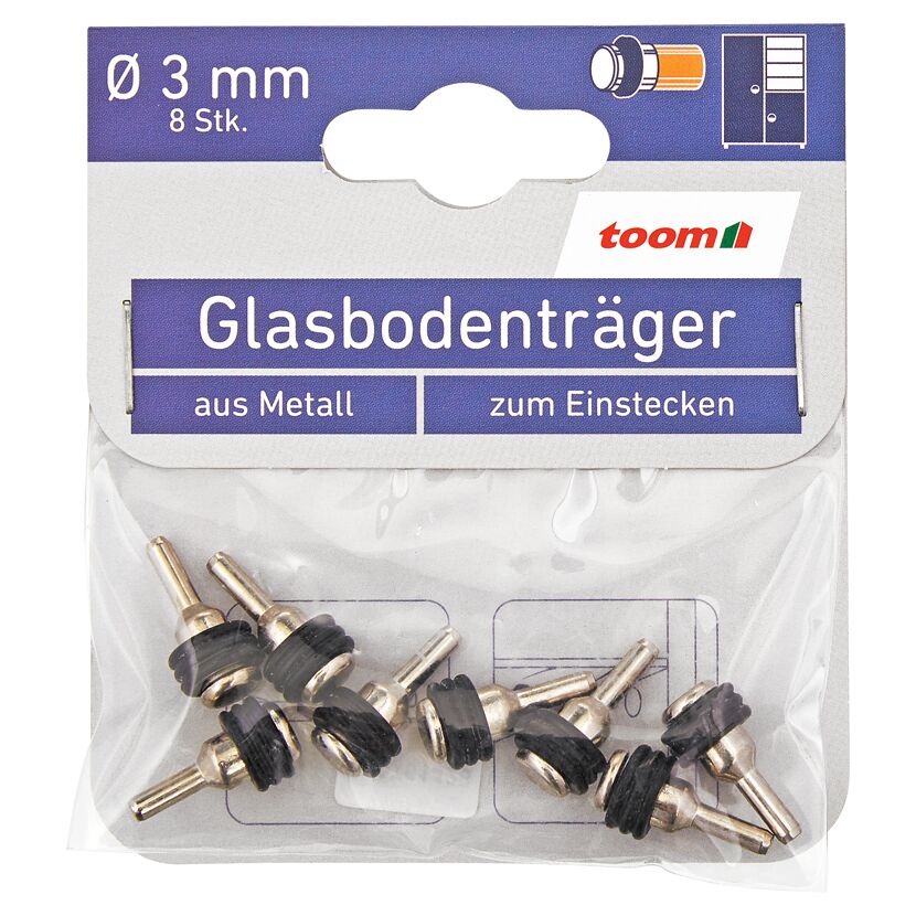 Glasbodenträger Metall silbern Ø 3 mm 8 Stück