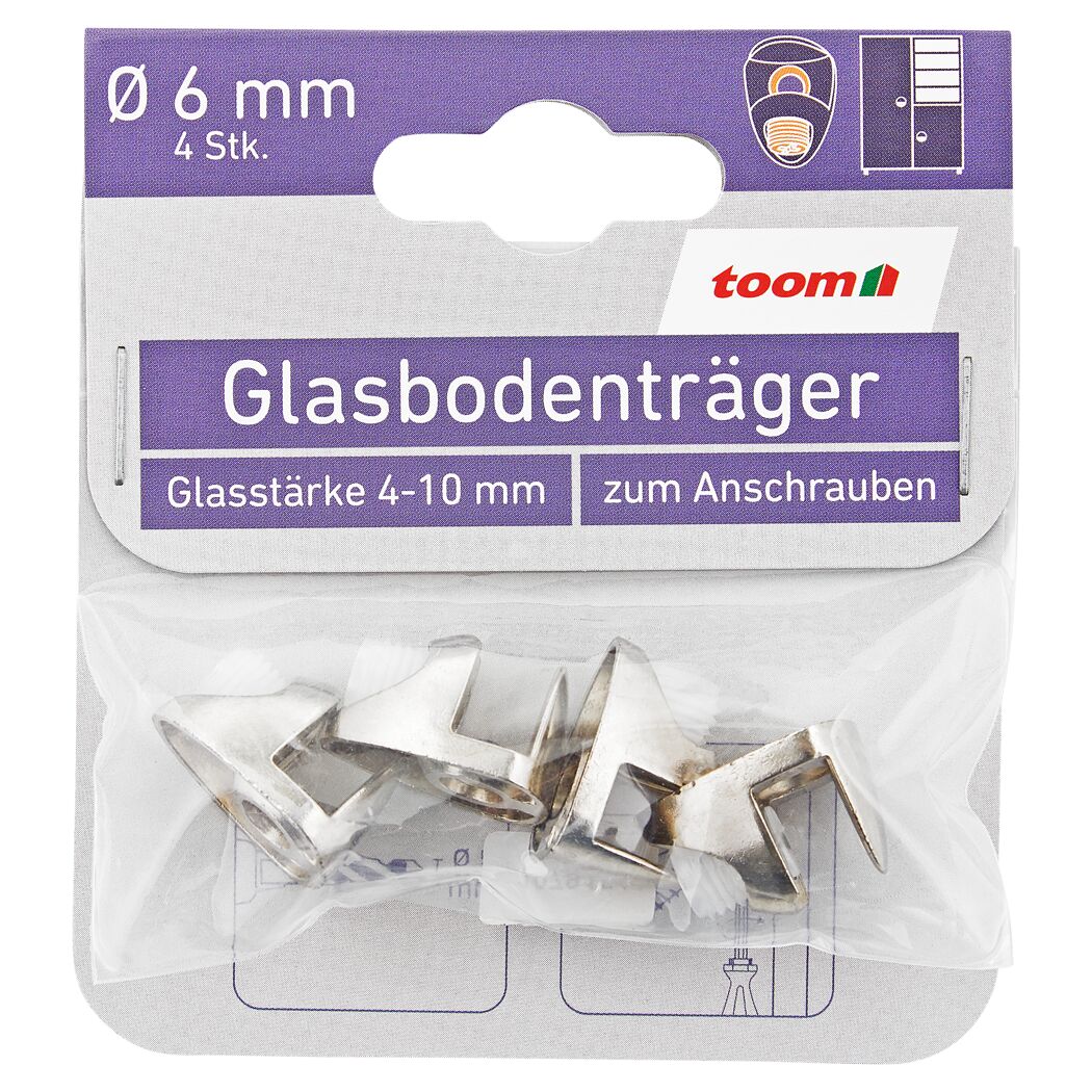 Glasbodenträger Stahl silbern Ø 6 mm 4 Stück