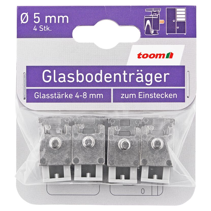 Glasbodenträger Stahl silbern Ø 5 mm 4 Stück