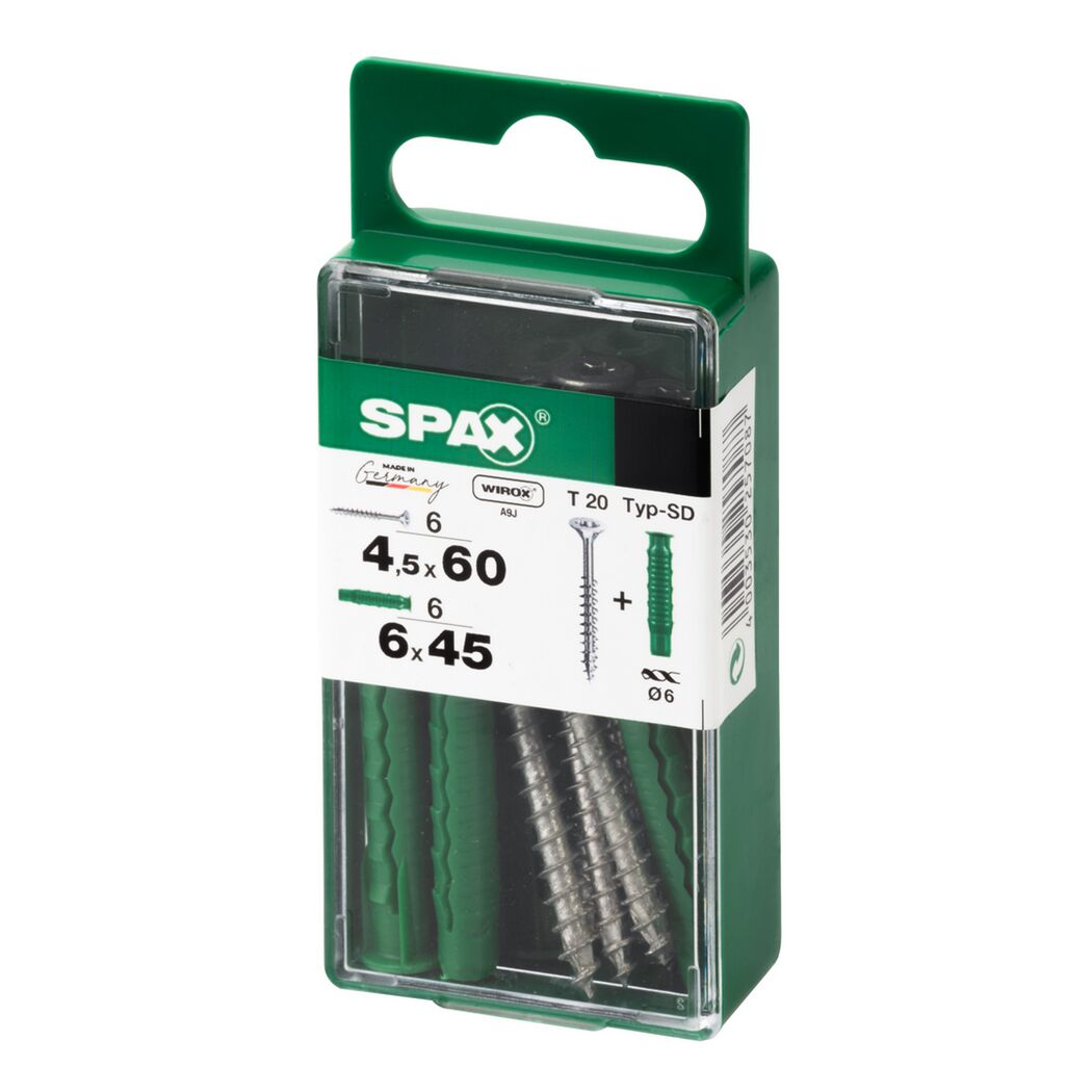 SPAX Schrauben und Dübel in durchsichtiger Plastikbox