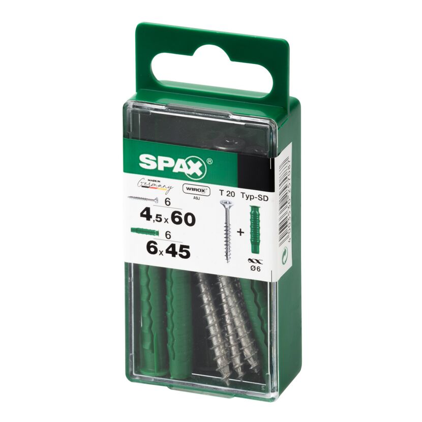 SPAX Schrauben und Dübel in durchsichtiger Plastikbox