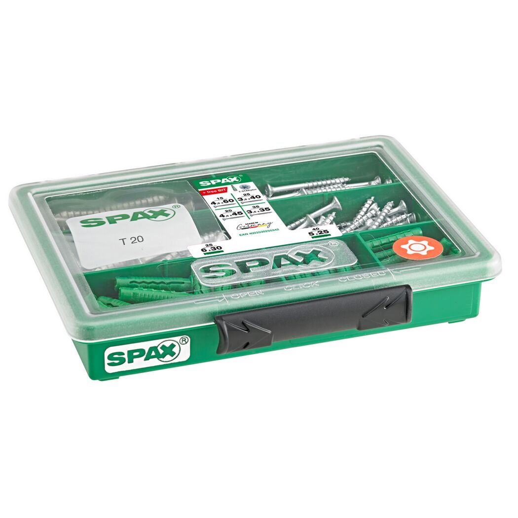 SPAX Schrauben und Dübel Sortiment T20 in grüner Box