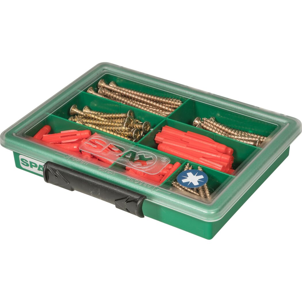 Spanplattenschrauben-Sortiment mit Dübeln 130-tlg.