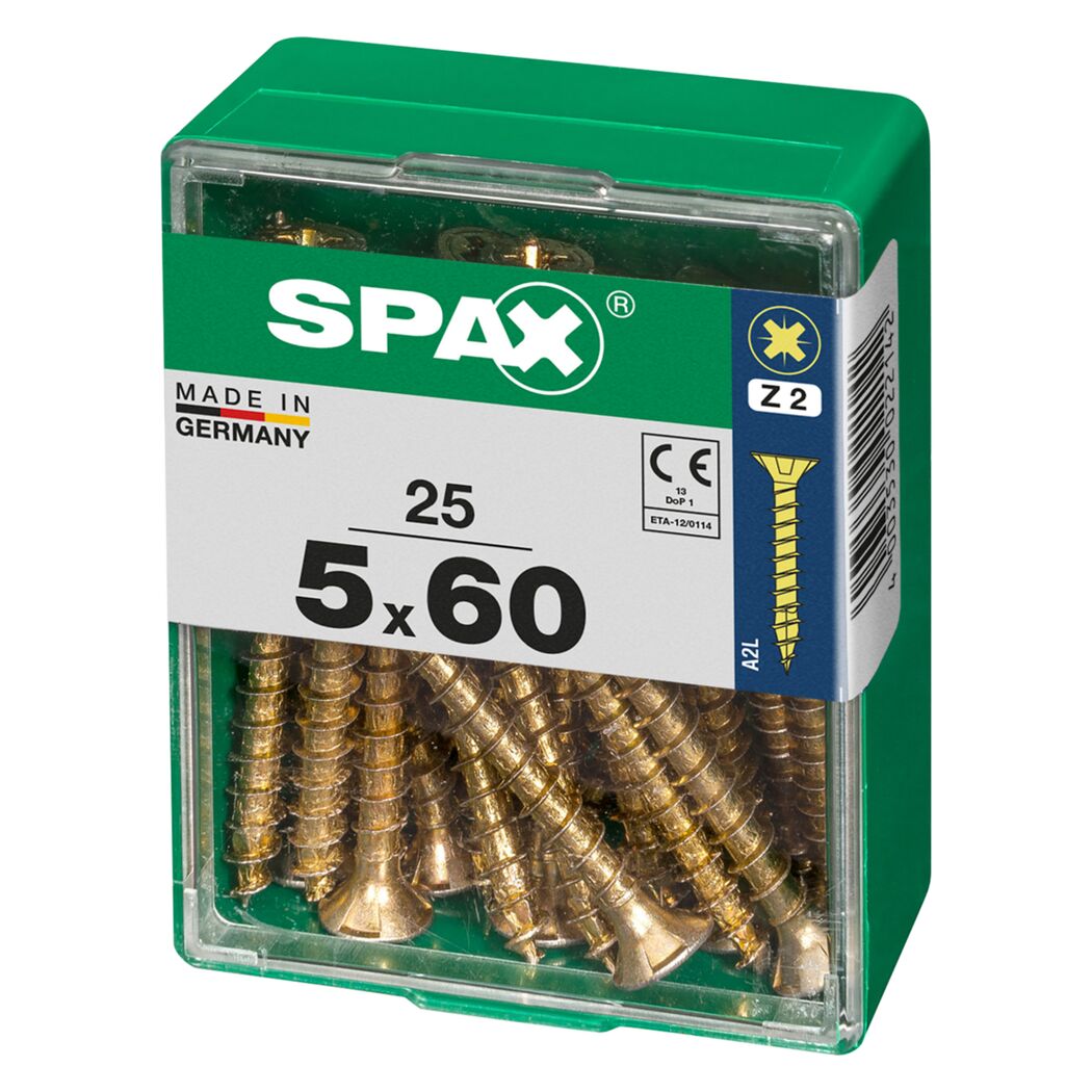 SPAX Senkkopf-Schrauben, gelb verzinkt, 5 x 60 mm, 25 Stück