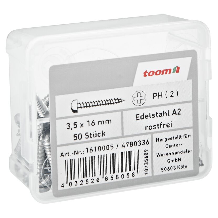 Blechschrauben Ø 3,5 x 16 mm A2 DIN 7981 50 Stück