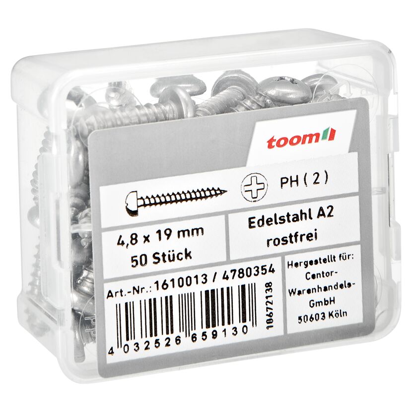 Blechschrauben Ø 4,8 x 19 mm A2 DIN 7981 50 Stück