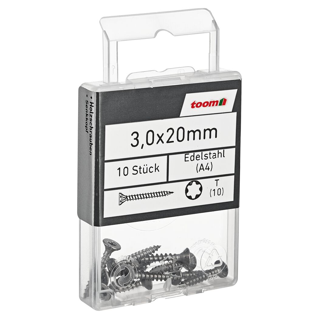 Holzschrauben T10 Torx Edelstahl 3,0 x 20 mm 10 Stück