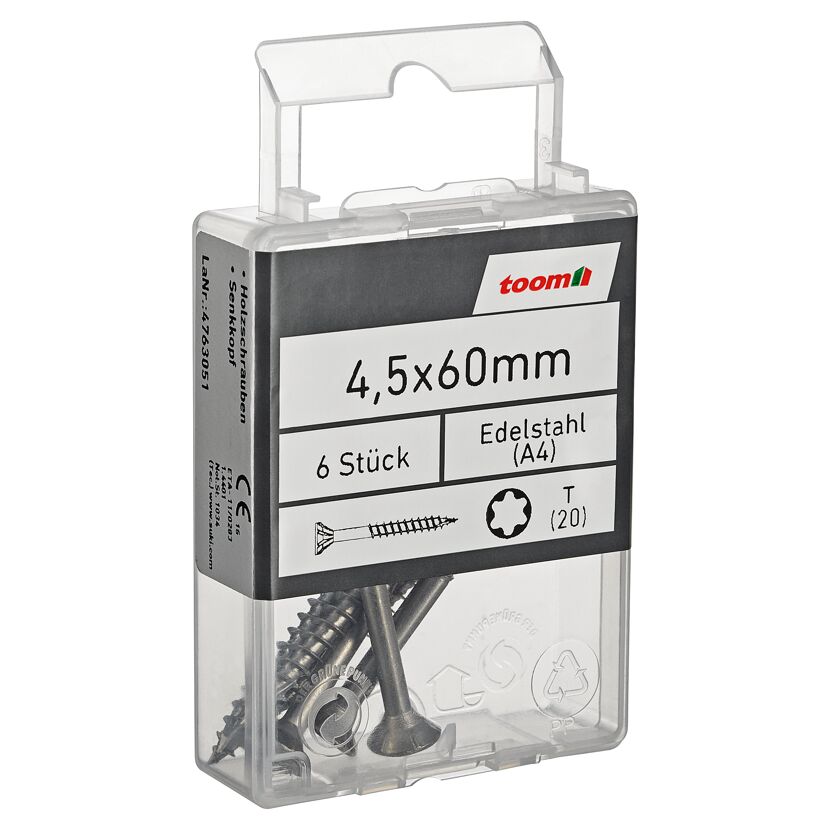 Holzschrauben T20 Torx Edelstahl 4,5 x 60 mm 6 Stück