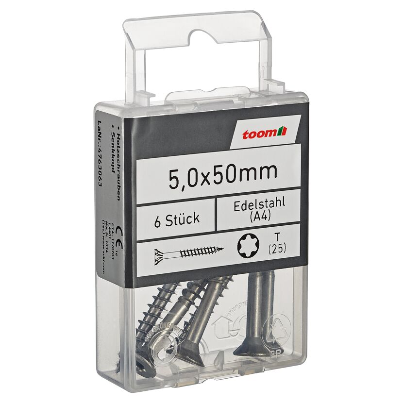 Holzschrauben T25 Torx Edelstahl 5,0 x 50 mm 6 Stück