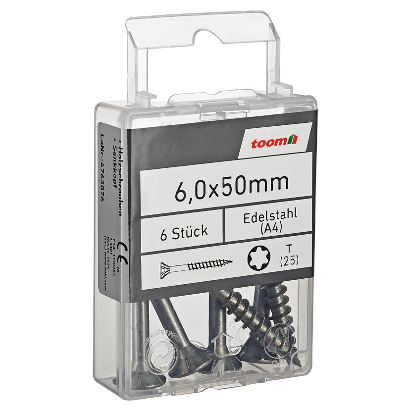 Holzschrauben T25 Torx Edelstahl 6,0 x 50 mm 6 Stück