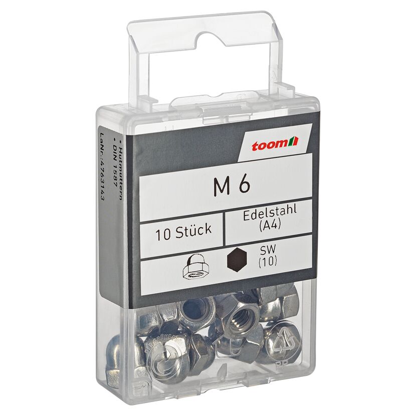 Hutmuttern M6 Edelstahl A4 10 Stück
