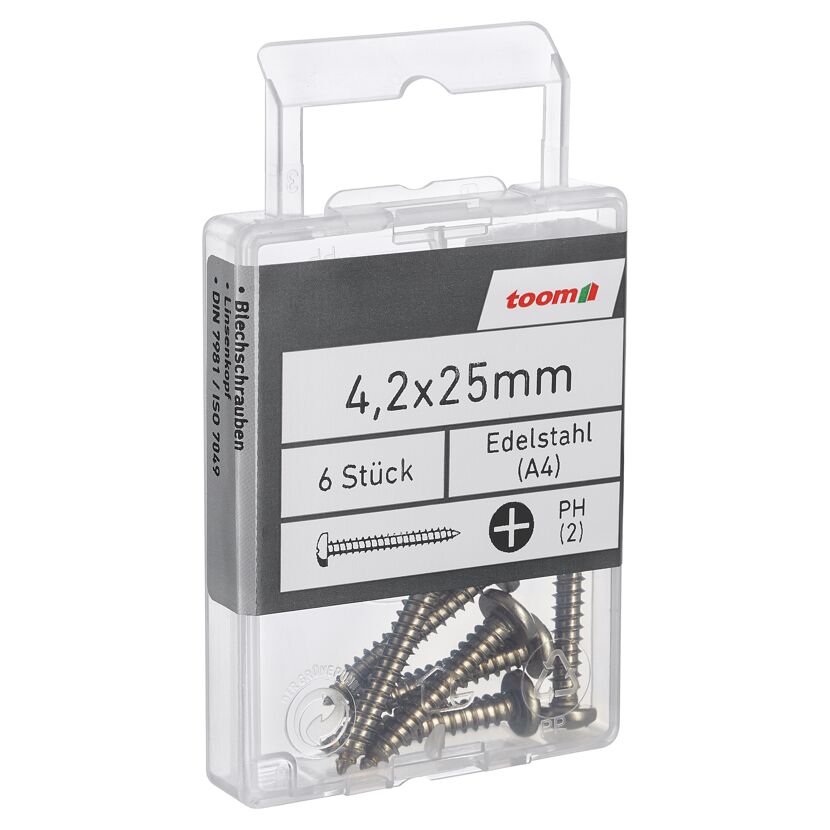 Blechschrauben PH2 Kreuzschlitz Edelstahl 4,2 x 25 mm 6 Stück