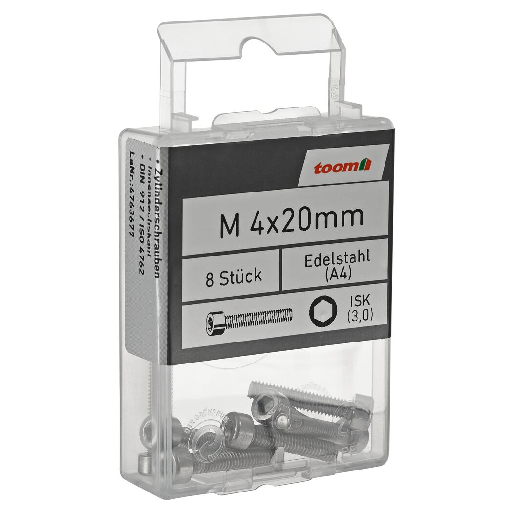 Zylinderkopfschrauben M4 20 mm Edelstahl A4 DIN 912 8 Stück