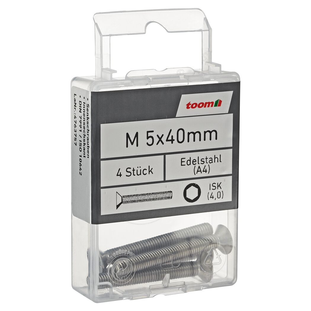 Senkkopfschrauben ISK Edelstahl A4 M5 x 40 mm DIN 7991 4 Stück