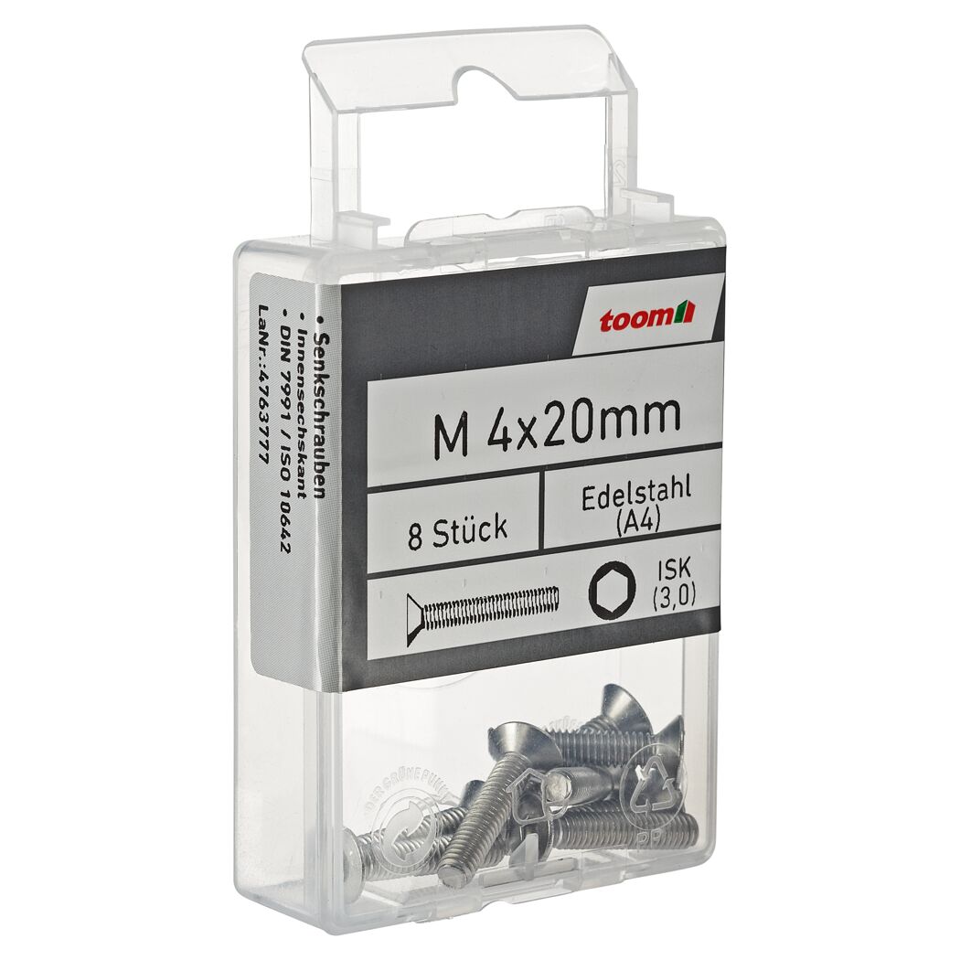 Senkkopfschrauben ISK Edelstahl A4 M4 x 20 mm DIN 7991 8 Stück