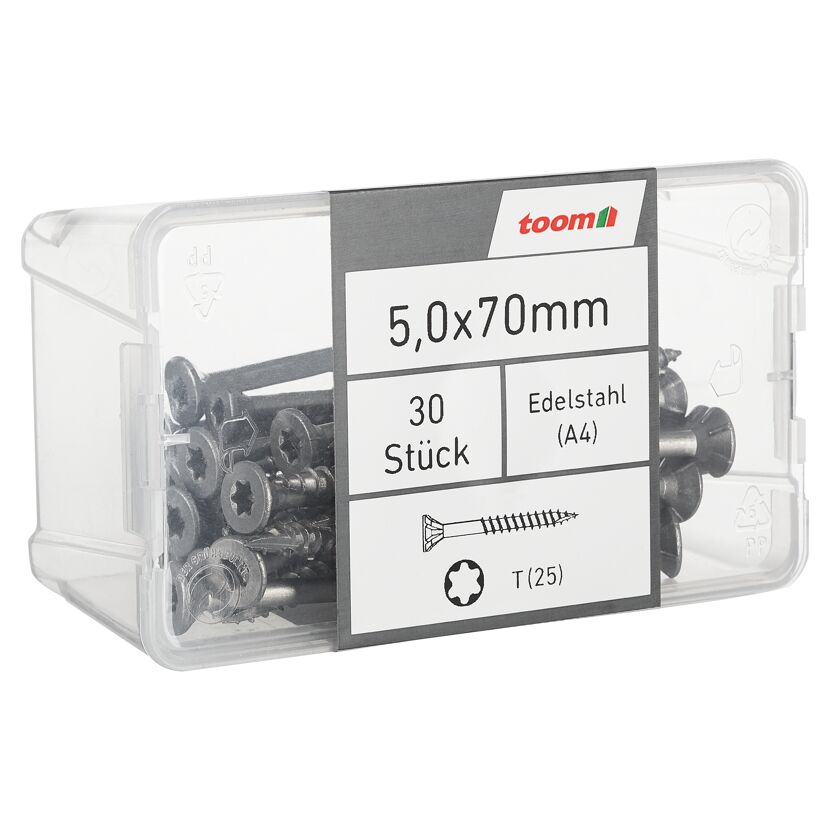 Holzschrauben T25 Torx Edelstahl 5,0 x 70 mm 30 Stück
