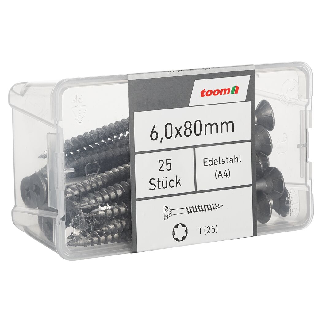 Holzschrauben T25 Torx Edelstahl 6,0 x 80 mm 25 Stück