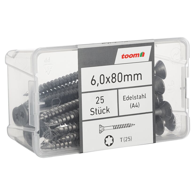 Holzschrauben T25 Torx Edelstahl 6,0 x 80 mm 25 Stück