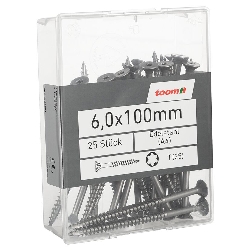 Holzschrauben T25 Torx Edelstahl 6,0 x 100 mm 25 Stück
