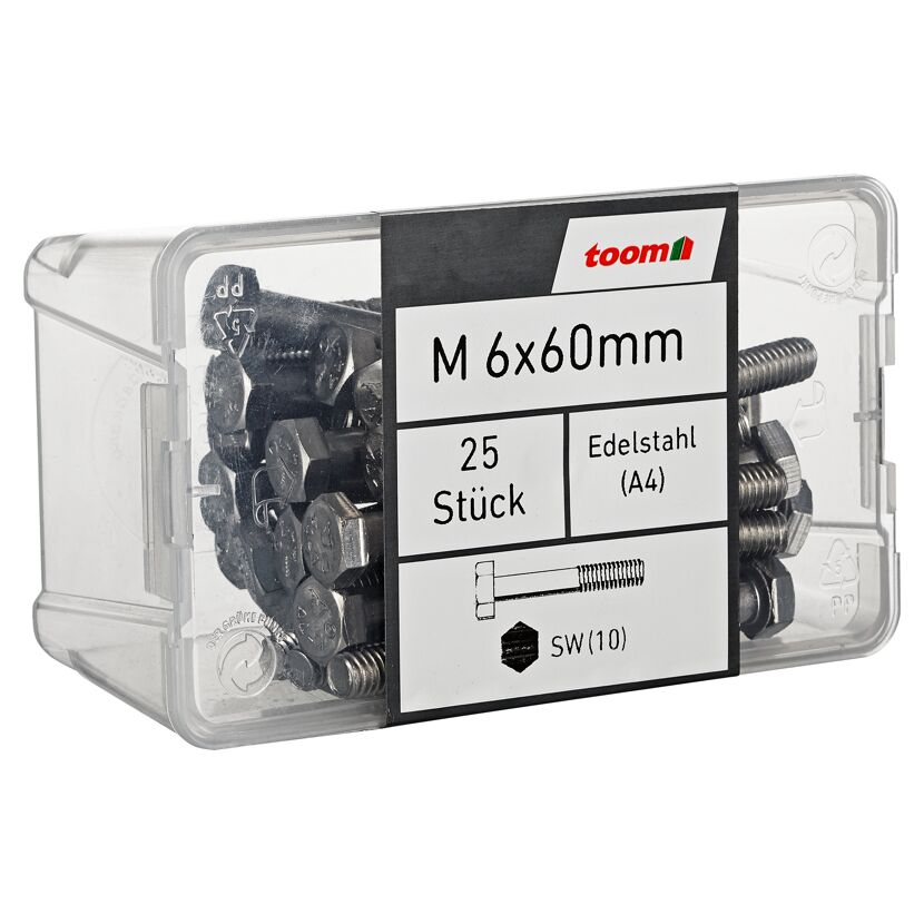 Sechskantschrauben SW10 Edelstahl M6 x 60 mm 25 Stück