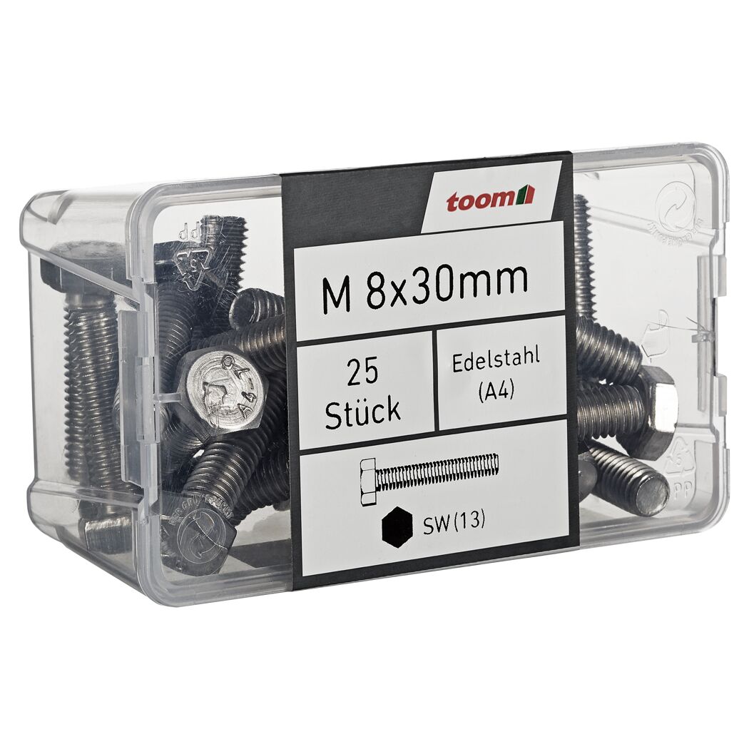 Sechskantschrauben SW13 Edelstahl M8 x 30 mm 25 Stück