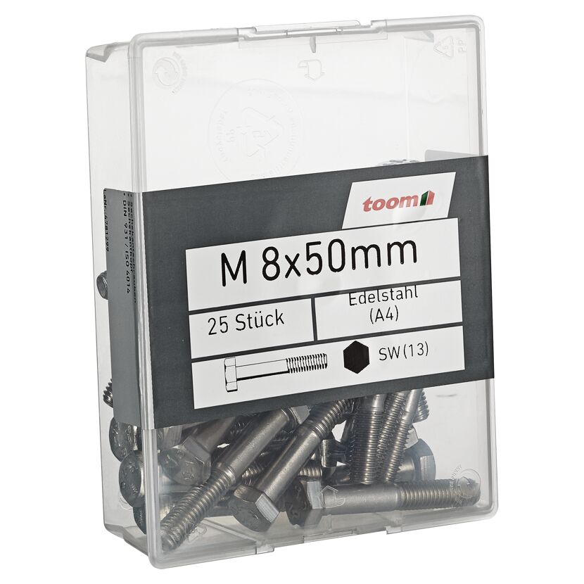Sechskantschrauben mit Schaft SW13 Edelstahl M8 x 50 mm 25 Stück