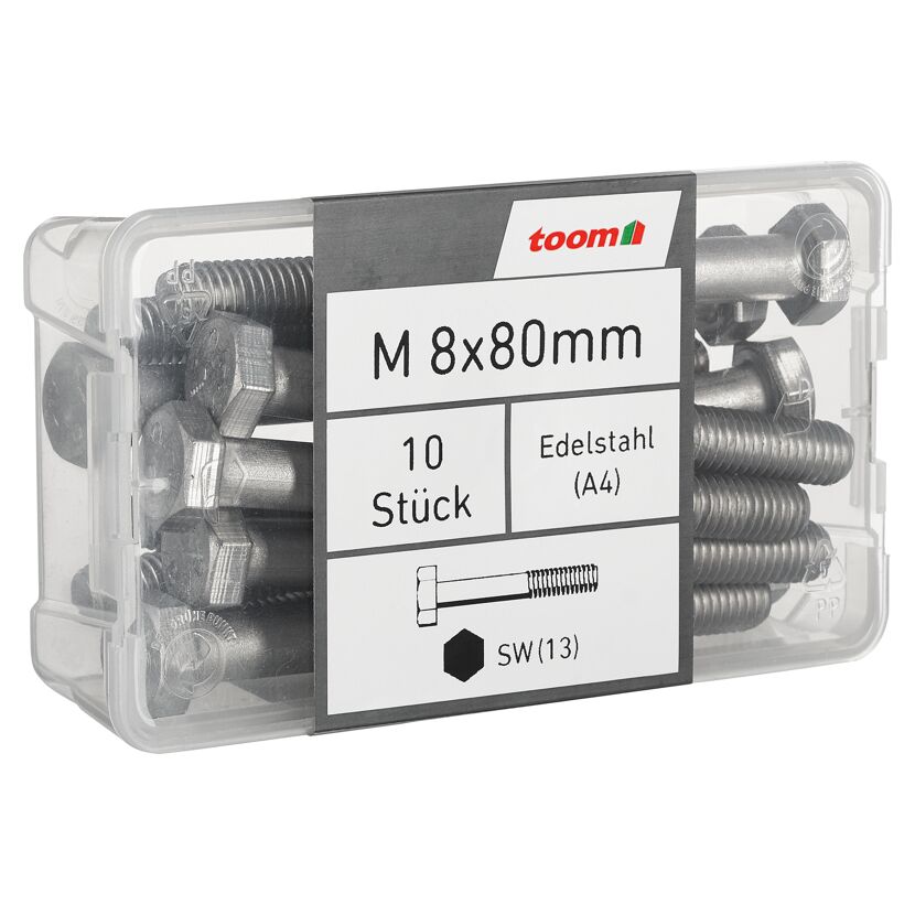 Sechskantschrauben SW13 Edelstahl M8 x 80 mm 10 Stück