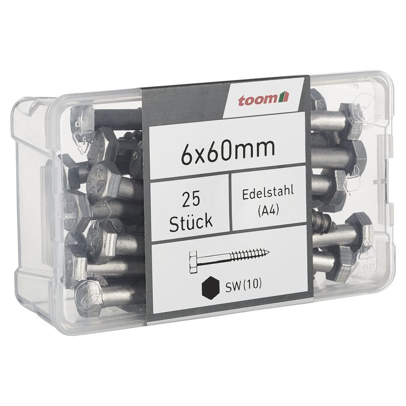 Schlüsselschrauben SW10 Edelstahl 6 x 60 mm 25 Stück