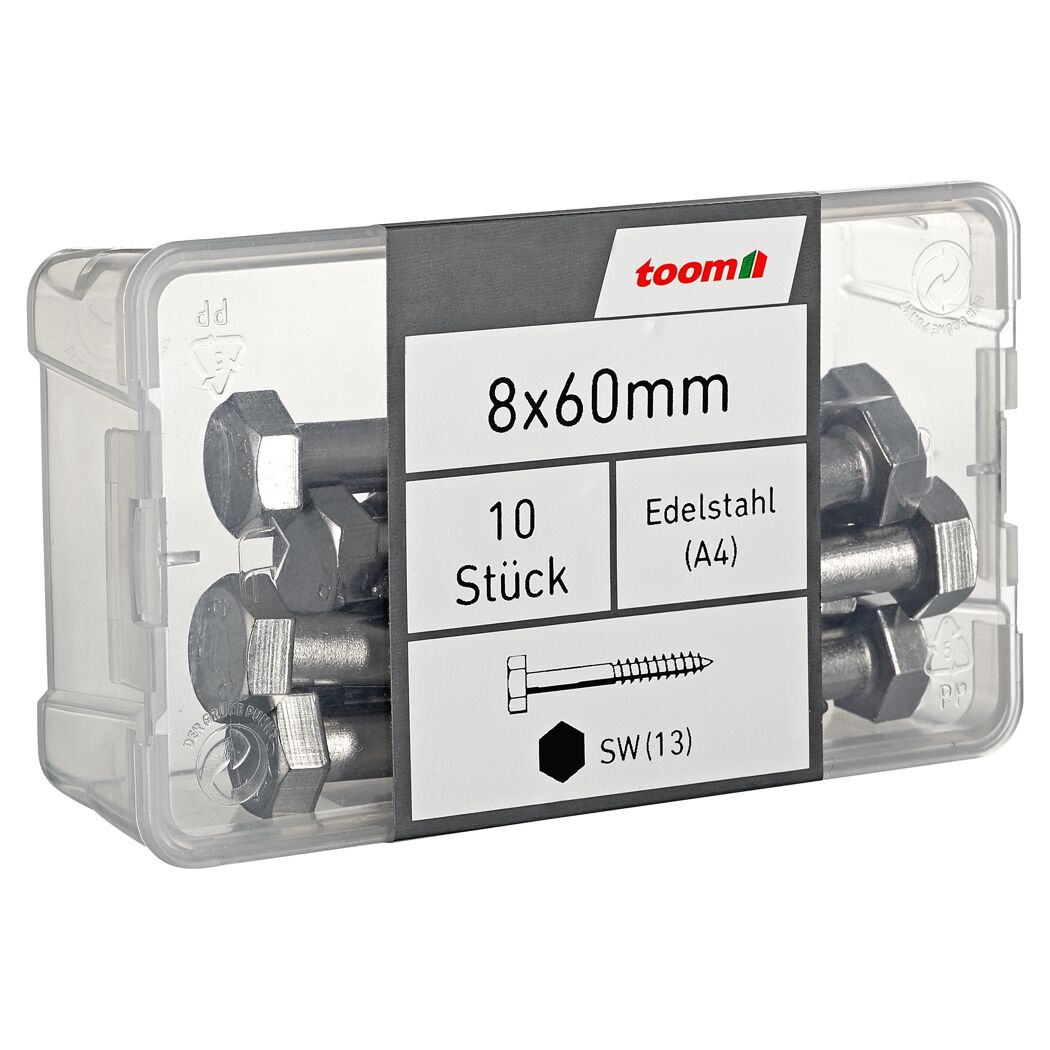 Schlüsselschrauben SW13 Edelstahl 8 x 60 mm 10 Stück