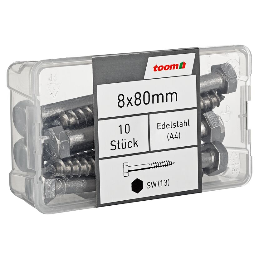 Schlüsselschrauben SW13 Edelstahl 8 x 80 mm 10 Stück