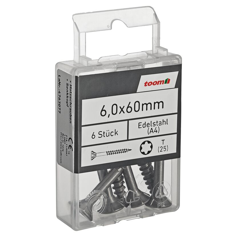 Holzschrauben T25 Torx Edelstahl 6,0 x 60 mm 6 Stück