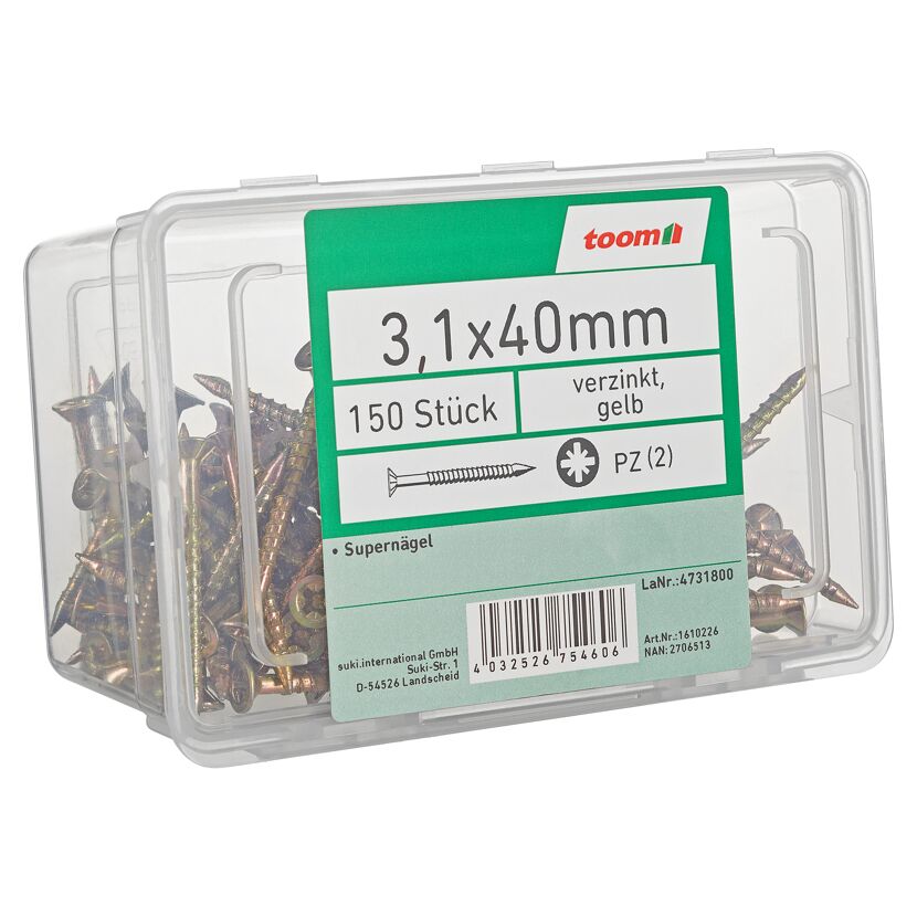 Supernägel Senkkopf PZ2 Stahl 3,1 x 40 mm 150 Stück