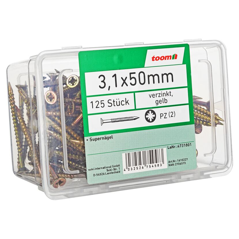 Supernägel Senkkopf PZ2 Stahl 3,1 x 50 mm 125 Stück