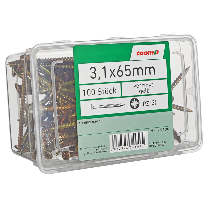 Supernägel Senkkopf PZ2 Stahl 3,1 x 65 mm 100 Stück