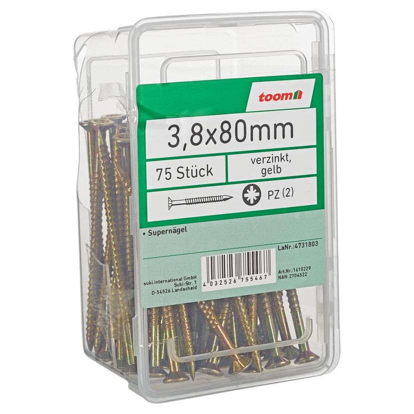 Supernägel Senkkopf PZ2 Stahl 3,8 x 80 mm 75 Stück