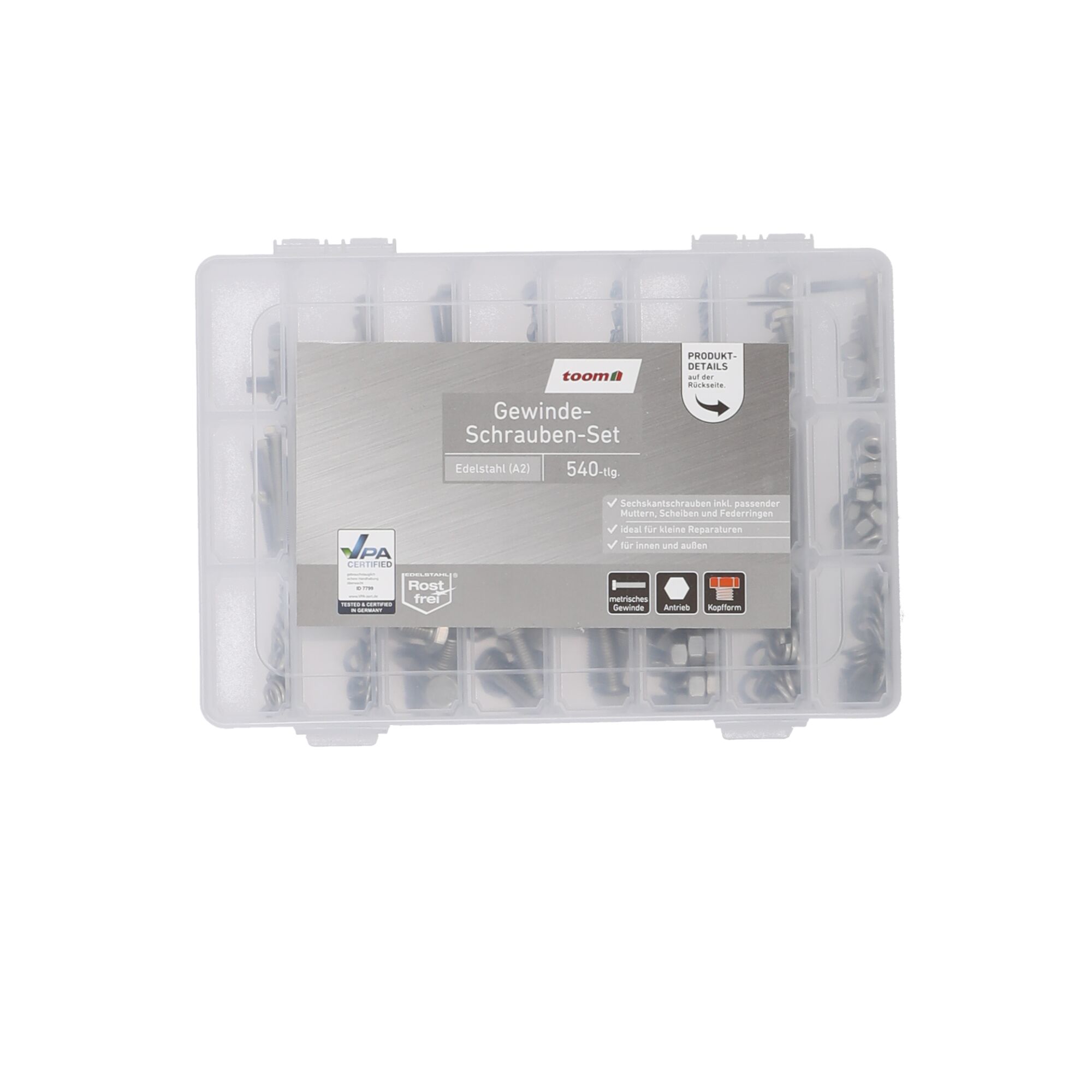 Sortimentskasten mit Schrauben, Muttern, Scheiben und Federringen