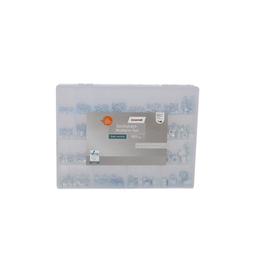 Sechskant-Muttern-Set, 909-teilig, Stahl, verzinkt