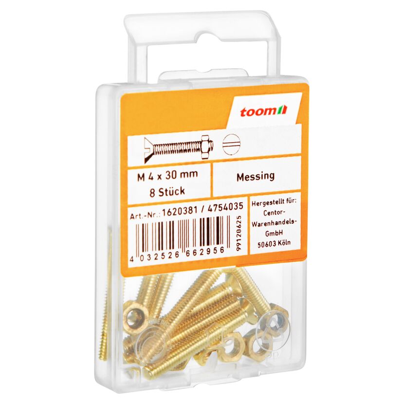 Senkkopfschrauben Ø 4,0 x 30 mm messing DIN 963 8 Stück