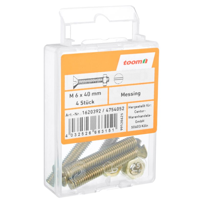 Senkschrauben M6 x 40 mm messing DIN 963 4 Stück